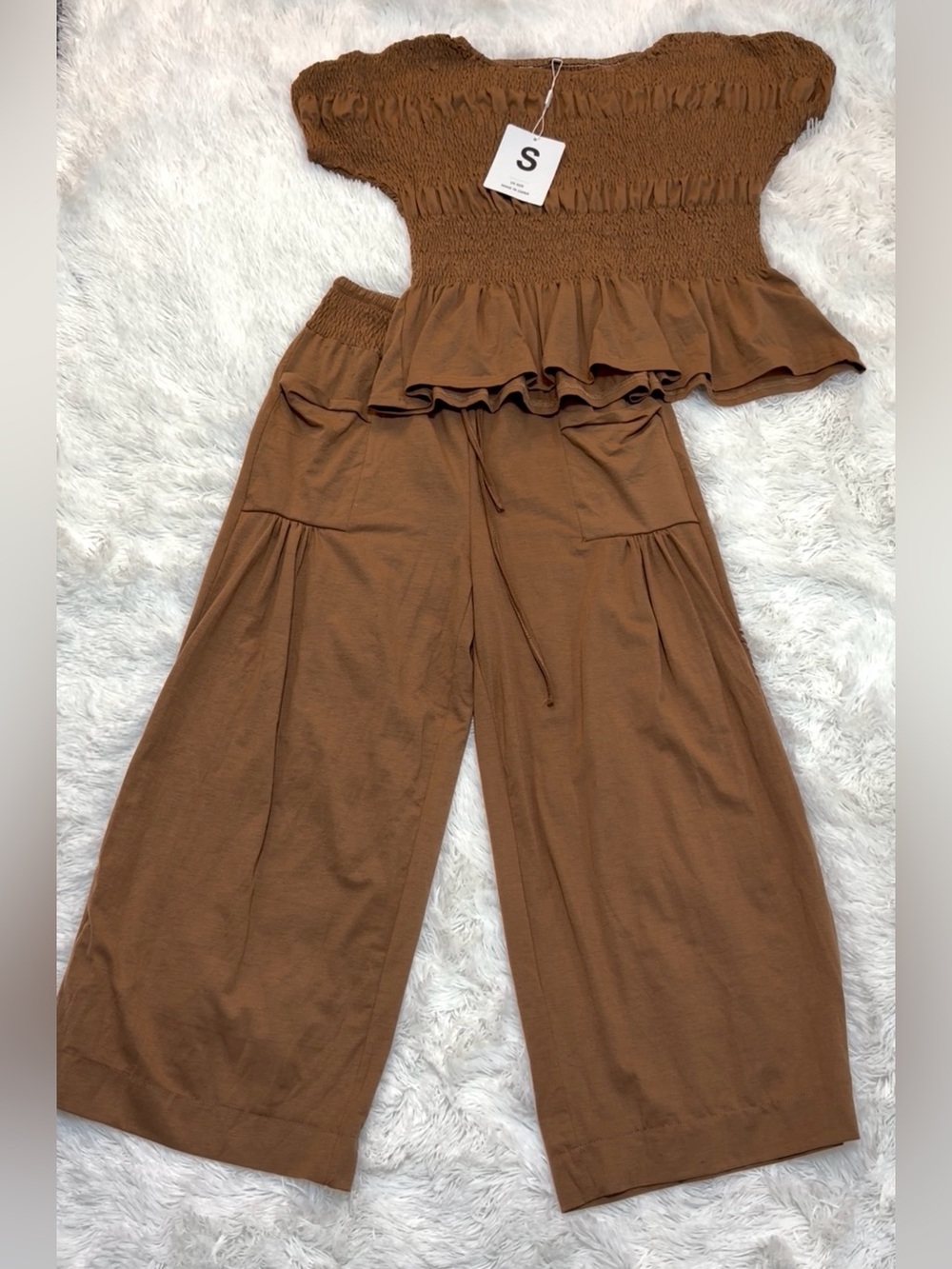 Fashion Wide Leg Cargo Pocket Pants in Brown S